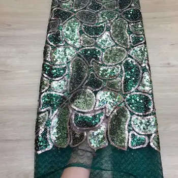 

New Green Popular Sequins Lace Fabric French Mesh Lace Fabric High Quality Sequence Fabric Nigerian Net Lace for Wedding Party
