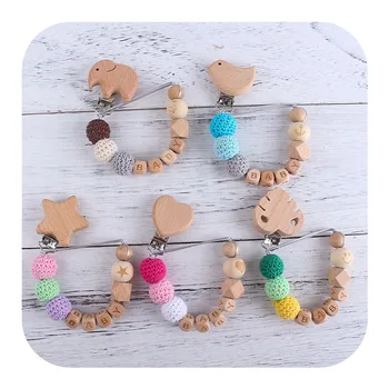 

Personalized Name Wooden Pacifier Clip Crochet Beads DIY Beech Safe Teething Chain Eco-friendly Newborn Holder Must-have Toy