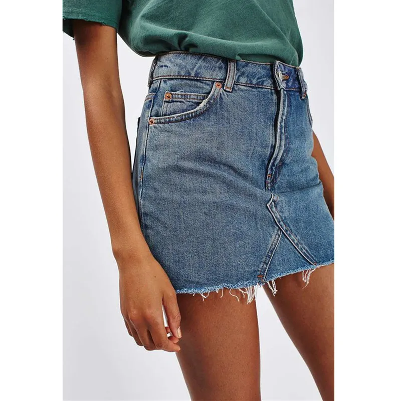 

Women Summer Black Casual High Waist A-line Mini Skirts Denim Skirts High Street Pockets Button All-matched Saias Jeans Skirt