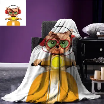 

Dog Driver Custom Design Cozy Flannel Blanket Funny Puppy Riding A Motorbike with Heart Shapes Glasses and Headphones Humor Ligh