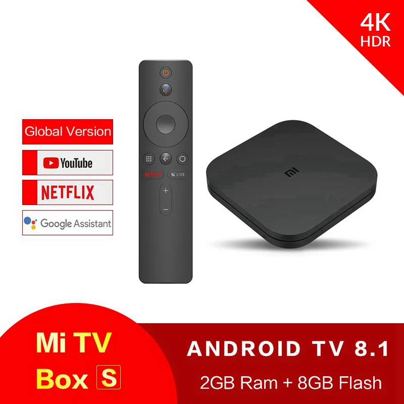 Mi Box S Глобальная оригинальная Xiaomi Mi приставка ТВ приставка S Новое поступление Android 8,0 2G/8G Смарт четырехъядерный HDR ТВ приставка Многоязычная - Цвет: Mi Box S