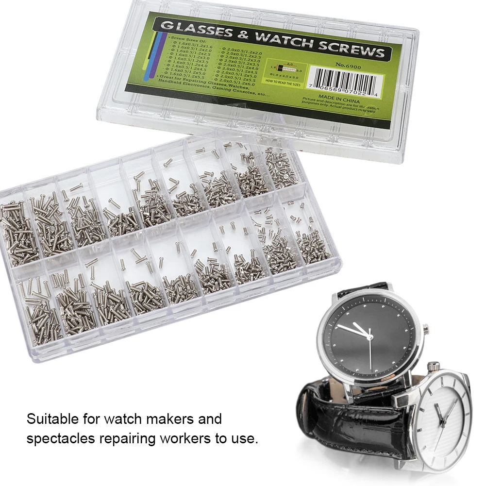 1800pcs/box Watch Mini Screw Stainless Steel Glasses Sunglasses Spectacles Watch Mini Screws Repair Kit Tool for Watchmaker m