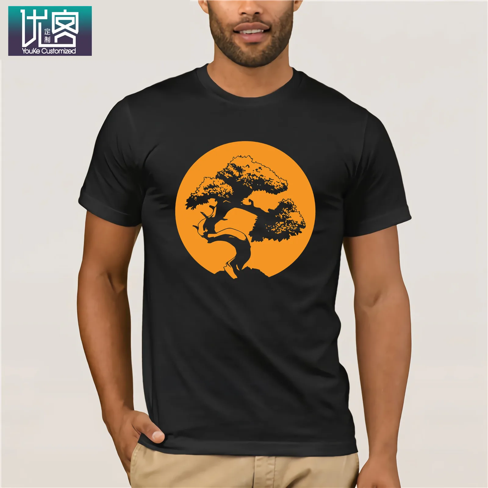 Bonsai T Shirt Japanese Trees Zen Buddhist Orange Sunset 1 Summer Fashion Men's Short Sleeve T-Shirt Cotton Tee Present | Мужская