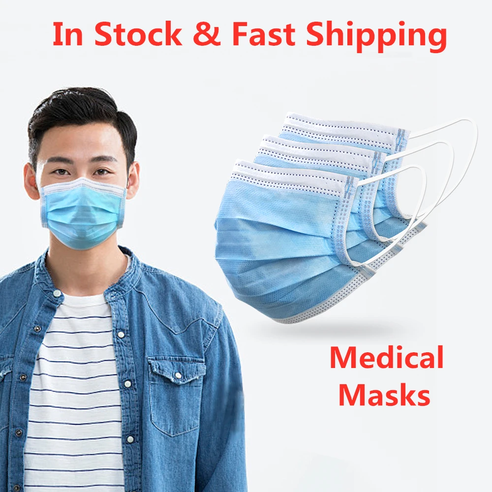 

20Pcs/Bag Face Mask Profession 3 Layers Non-woven Protection Disposable Face Mask Soft Breathable Elastic Masks