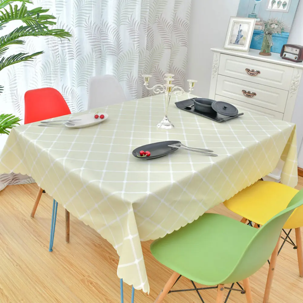 Grid Printed Flower Tablecloth Pattern Tablecloth PVC Rectangular Oilproof Kitchen Banquet Wedding Party Hotel Decoration