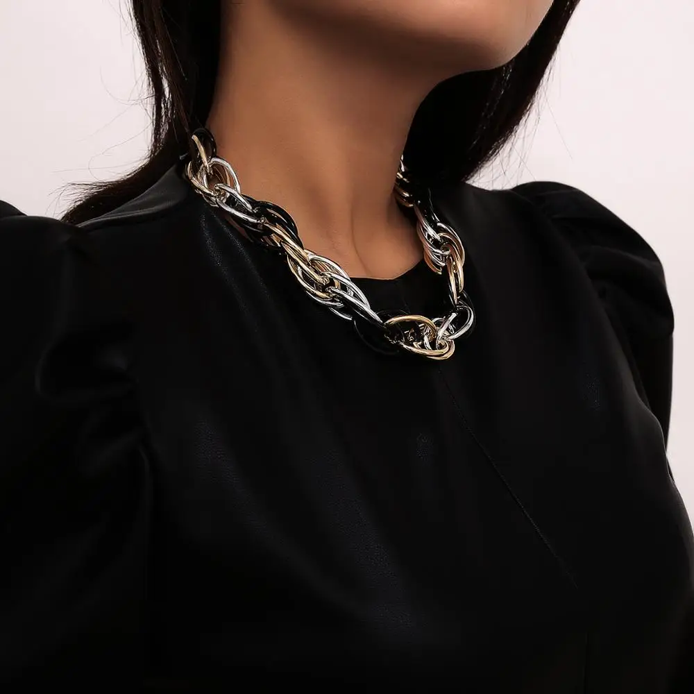 Unique Gothic Big Chunky Chain Choker Necklace for Women Collares Rock Mix Brand Designer Snake Twist Thick Necklace Men Jewelry