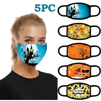 

Mascarilla 5pc Unisex Mouth Masks Washable Reusable Halloween Pattern Printing Mask Washable Face Mask Mouth Caps Washable