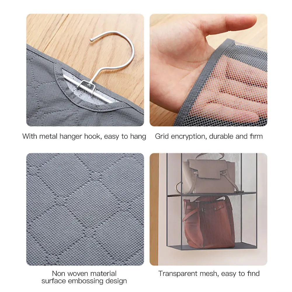 Multi Layers Transparent Hanging Handbag Wardrobe Closet Dust-Proof Storage Case Wallet Big Tote Bag Clothes Organizer