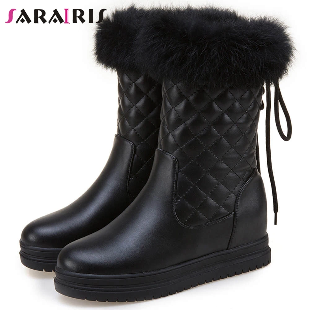 SARAIRIS 34-43 Decorating Zipper Booties Ladies Winter Platform mid-calf Snow Boots Women Warm Wedges Shoes Woman