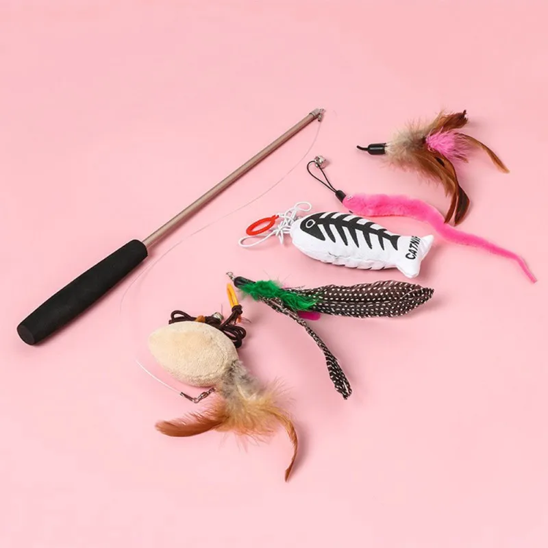 

Pet Cat Toys False Fish Mouse Feather Interactive Funny Teaser Wand Toys Training Cat Kitten Stick Toys