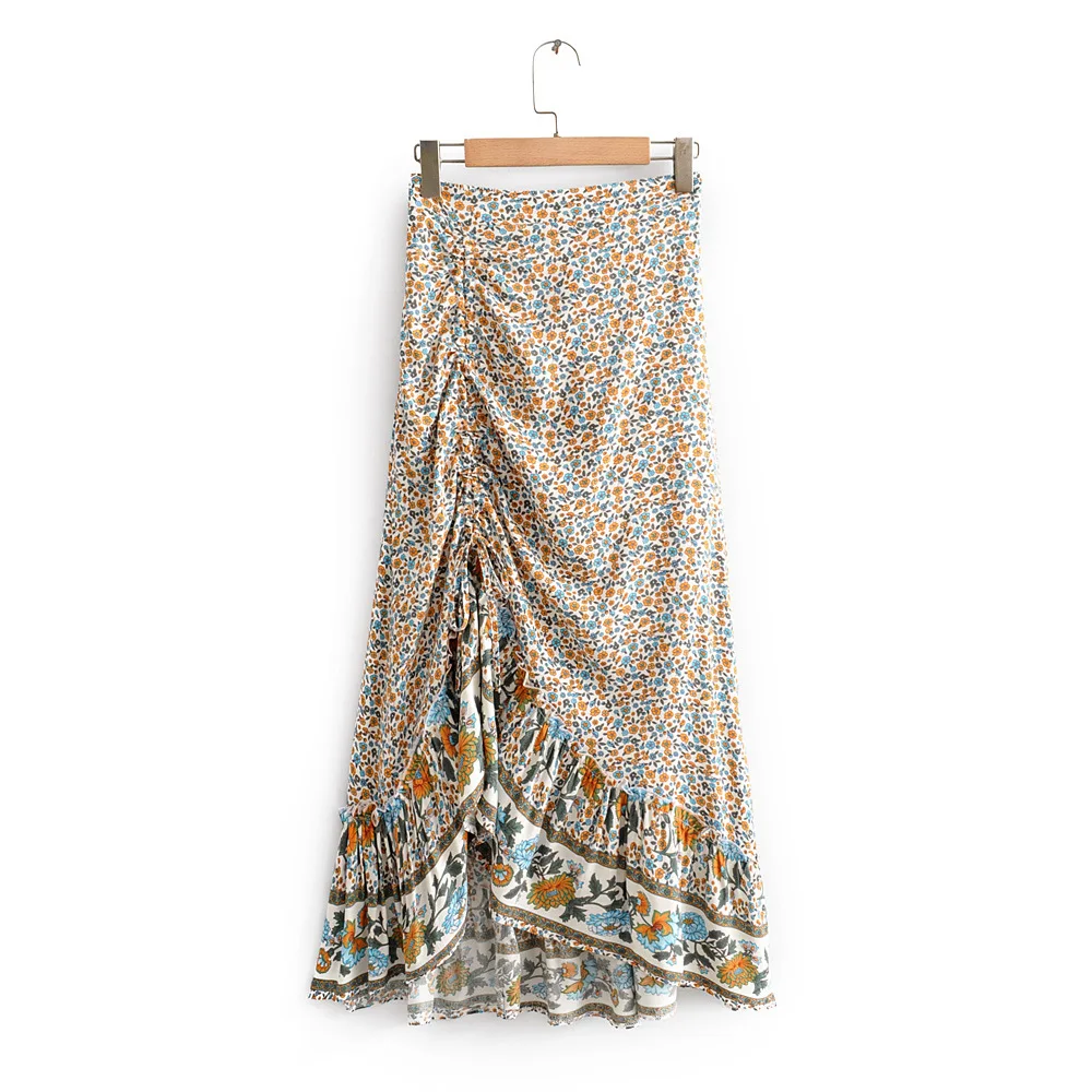 

Western Style 2020 Early Spring New Style WOMEN'S Dress Versitile Fashion Slimming High-waisted Positioning Printed Shirred Medi