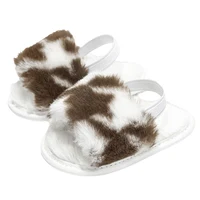 Baywell Baby Girls Leopard Plush Sandals Faux Fur Slides Sandals Newborn Non-Slip Shoes Indoor Outdoor Infant Slippers 0-18M 4
