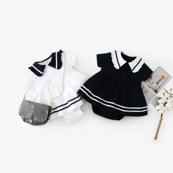 

7plus1 baby girls romper dress summer soft cotton jumpsuits sailor collar girl dress baby white clothing