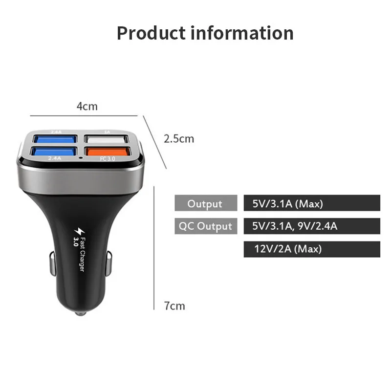 USB Car Charger 4A Fast Phone Charging Charger Adapter For Car For Samsung S10 Plus Xiaomi Redmi Note 7 IPhone XR XS 8