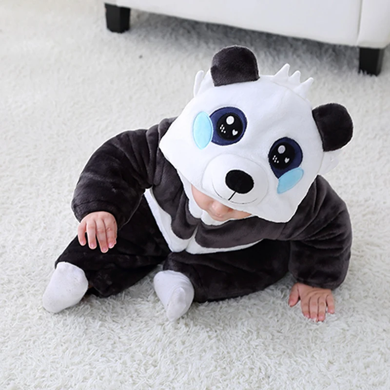 Карнавальный костюм кунг-фу панды с длинными рукавами для новорожденных; плотные комбинезоны с капюшоном для мальчиков и девочек; теплый хлопковый комбинезон для малышей