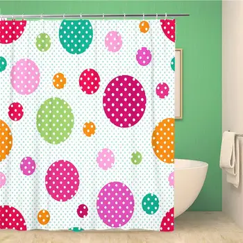 

Bathroom Shower Curtain Colorful Geometric Pattern Colored Circles White Polka Dots Green 72x72 inches Waterproof Bath Curtain
