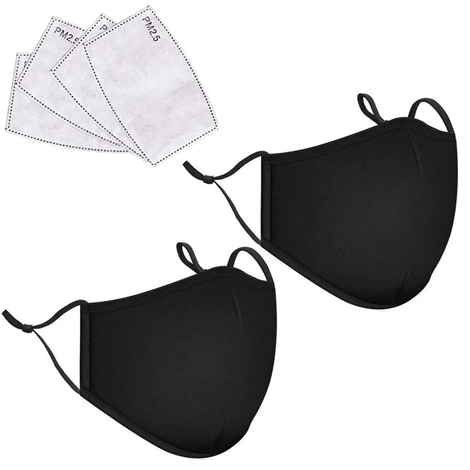 2 Pcs Cotton Black Mask Mouth Face Mask Pm2.5 Dust Mouth Mask Activated
