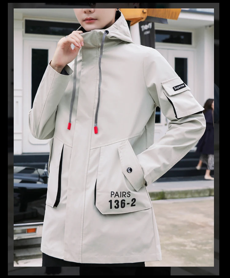 Bormandick осенне-зимняя мужская тканая ветровка с несъемным капюшоном, мужская тканая куртка средней длины в стиле больших размеров# LT9916