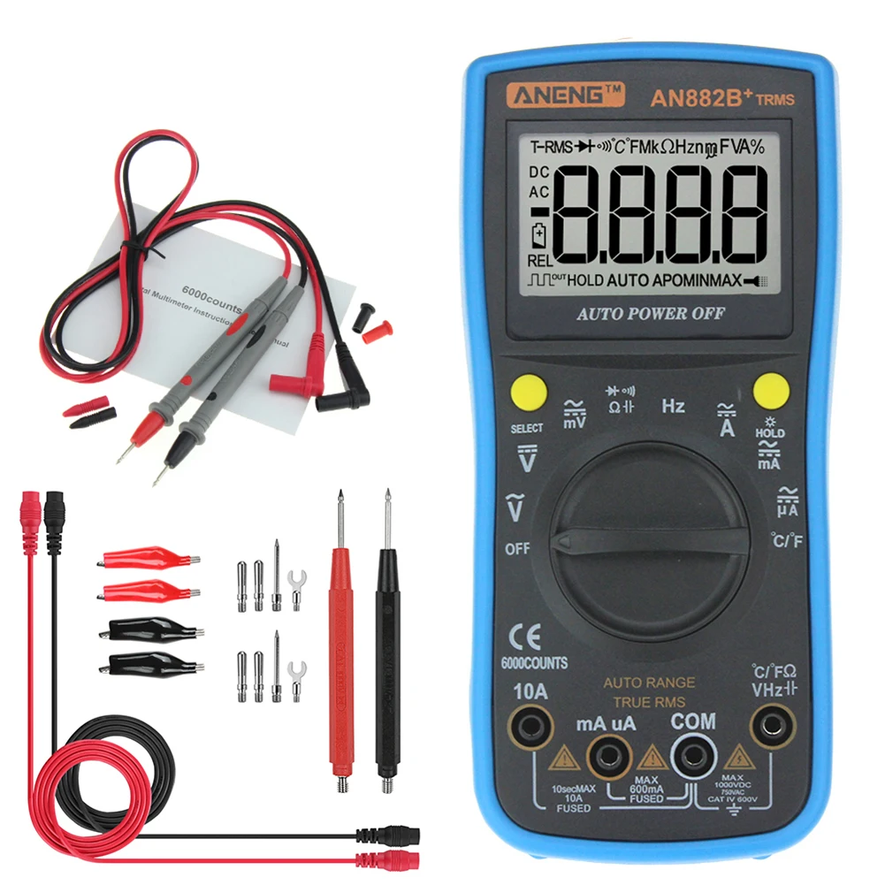 ANENG AN882B+ True-RMS цифровой мультиметр Авто Диапазон AC/DC Подсветка ЖК-дисплей - Цвет: C