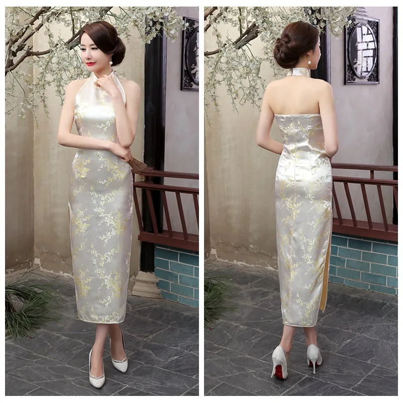 Backless Classic Chinese Women Qipao Rayon Sexy Cheongsam Traditional Sleeveless Evening Party Gowns Dresses Vestidos Elegant