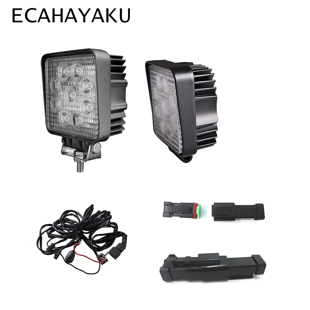 ECAHAYAKU, 2 шт., 4 дюйма, высокий люмен, 27 Вт, светодиодный светильник, 12 В, 6000 К, водонепроницаемый, внедорожный светильник для тракторных прицепов, вилочного погрузчика, экскаватора, лодки