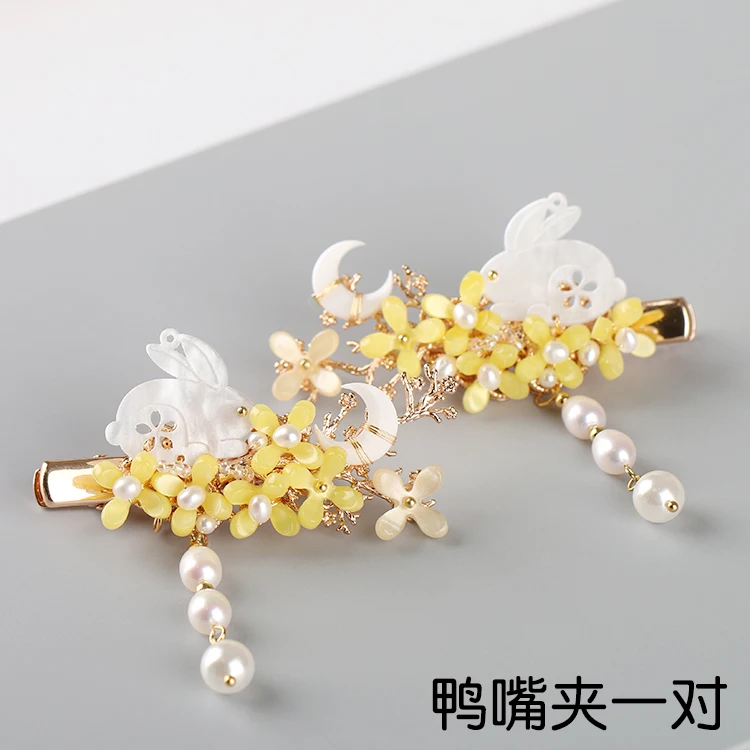 A pair Hair Clip Ручная работа Hanfu Han Element, повседневные заколки для волос с кисточками, аксессуары для волос, головной убор, Нефритовый кролик, османтус, канзаши, ГАК, гребень для костюмированной вечеринки - Цвет: A pair Hair Clip