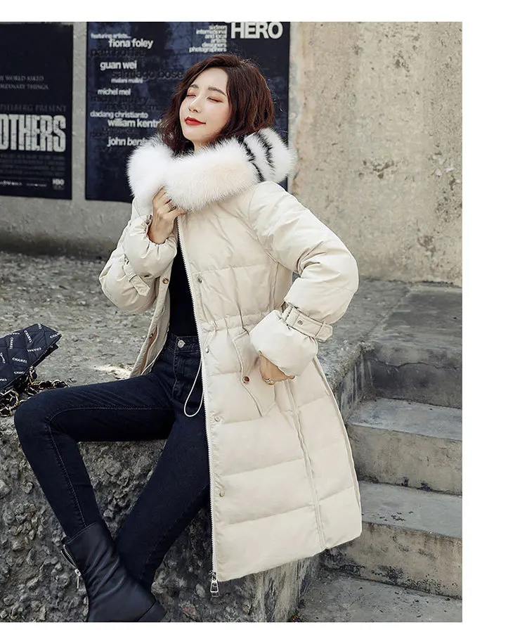 Winter New Style down Jacket Women's Mid-length Korean-style Large Fur Collar Trend of Fashion Casual WOMEN'S Dress Warm Co
