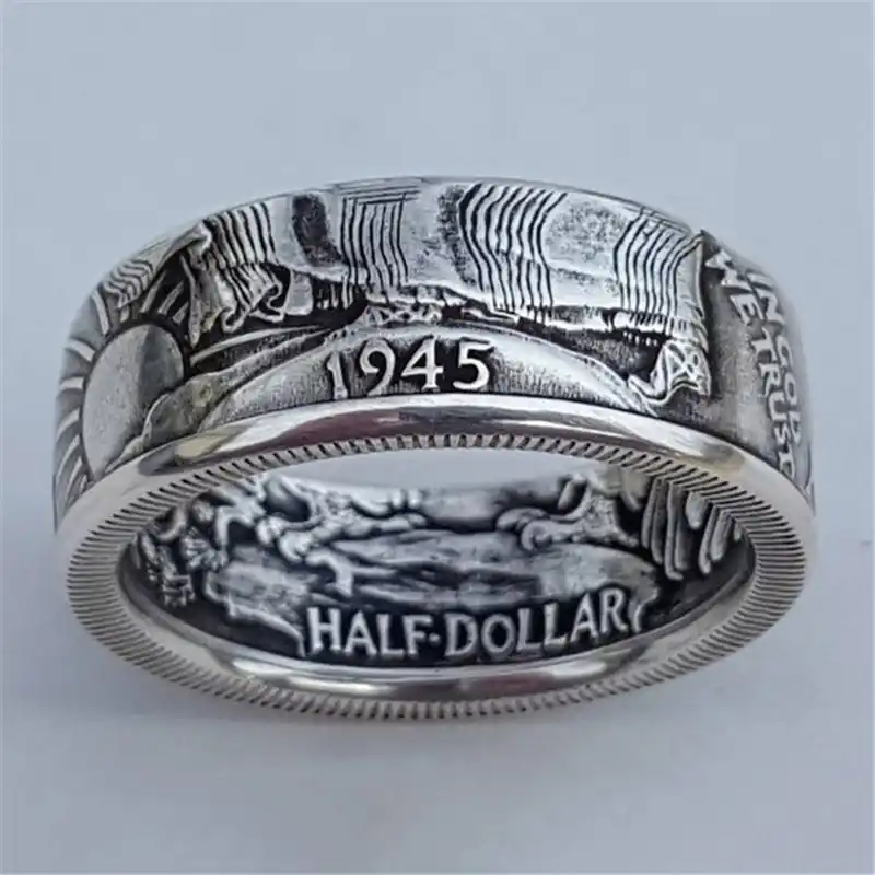 Half Dollar Silver Color Coin Rings For Men Vintage Fashion Punk Jewelry Mens Antique Wedding Band Engagement Ring Male Gifts Rings Aliexpress