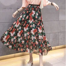 Bohemian Women Fashion Skirts Fashion Casual Femal Long Skirt Floral Print Pleated Summer Beach Skirt