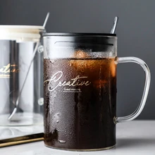 Прозрачная стеклянная чашка для холодных напитков, для ресторана, молочный фруктовый сок, чашка для черного чая, ложка с крышкой, Офисная чайная чашка, чашка для чая