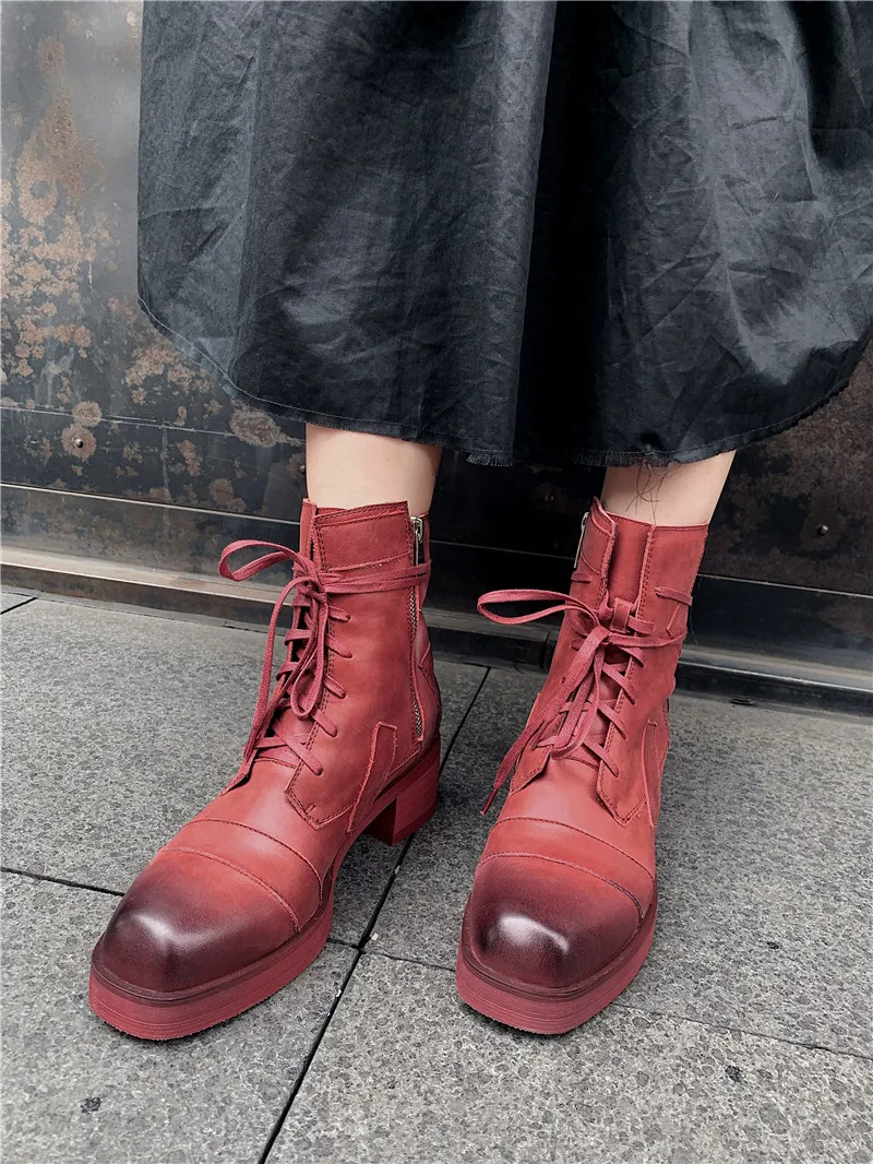 MORAZORA/ горячая распродажа; новые Брендовые женские ботинки; обувь для отдыха на среднем каблуке с квадратным носком; Простые ботильоны из натуральной кожи на шнуровке