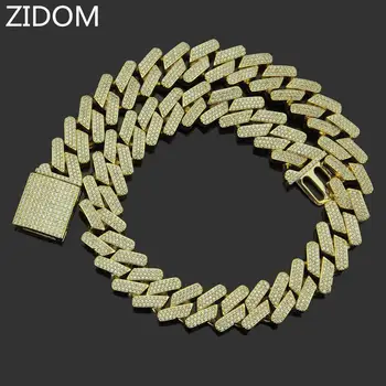 

Men Hip hop iced out bling Chain Necklace micro pave AAA CZ stone 18mm Cuban Chains Necklaces Hiphop jewelry Drop shipping