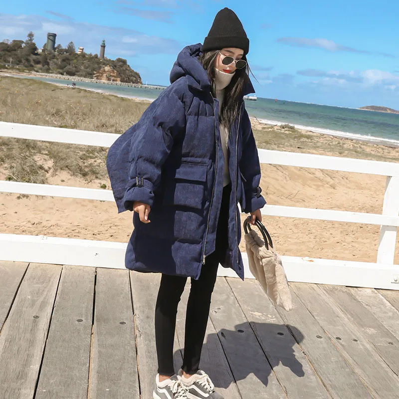

Cotton Coat Women's Mid-length 2019 Winter New Style Loose-Fit BF Cotton-padded Jacket Students INS Korean-style Corduroy Cotton