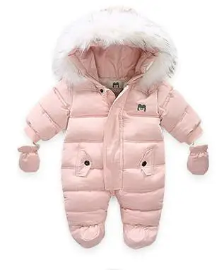 Baby Girl Boy Winter Clothes Thick Warm Newborn Baby Snowsuit Romper Infant Girl Boy Romper Baby Outerwear Jumpsuit Overalls - Цвет: Розовый