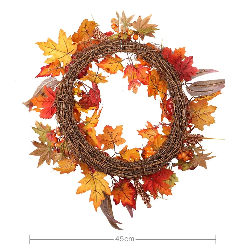 Thanksgiving Autumn Color Wreath Pumpkin Valley Spike Maple Leaf Wicks Christmas Home Window Decorations