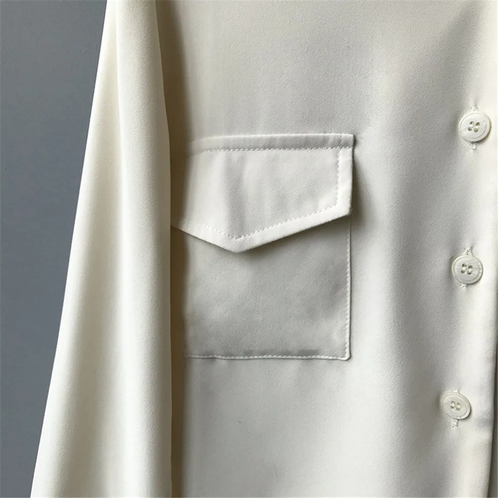 Autumn Solid Women Blouse 2019 Casual Lapel Double Pockets Blouse Shirt Flannel Shirts Female Long Sleeve Tops Y0576 (22)