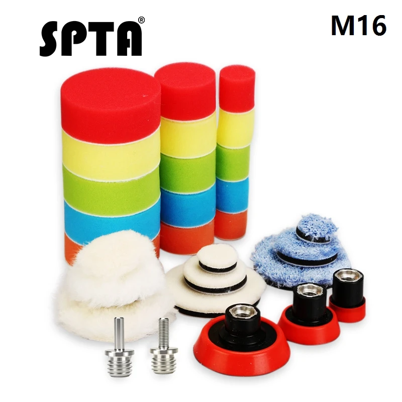 SPTA 29 шт. 1/2/3 дюйма восковая губка полировальная Подушка шерстяные накладки опорная пластина система инструментов для полировки автомобиля для DA/RO полировальная машина - Цвет: 29pcs - M16 Thread
