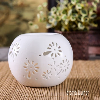 

Round pure white hollow ceramic essential oil furnace Aroma burner Purifying air Candle aromatherapy furnace Home Decorations