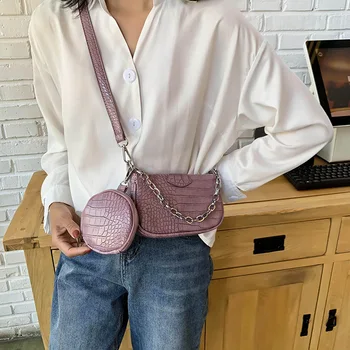 

2 PCC/SET Crocodile Pattern Small PU Leather Shoulder Bags For Women 2020 Handbags Female round Bags Travel Crossbody Bag