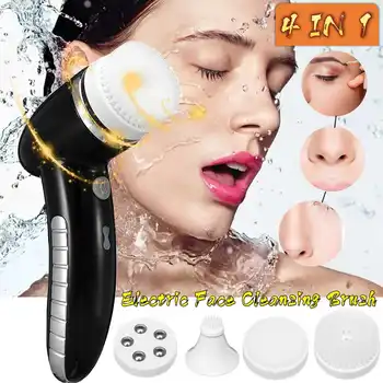 

Facial Cleansing Brush Vibration Mini Face Cleaner Silicone Deep Pore Cleaning Electric Waterproof Massage with 4 Heads