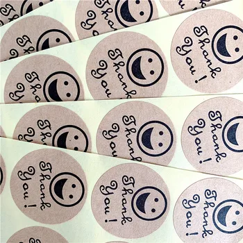 

1000pcs/lot 'THANK YOU' Smiling Round Kraft Paper Sealing Decorative Sticker Craft Laptop Notebook Letter Stickers Wholesales
