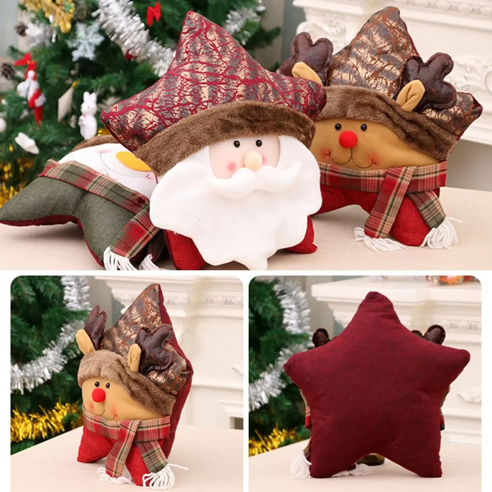 Christmas decoration gift contrast color mosaic five-star pillow snowman old deer cartoon pillow back home supplies