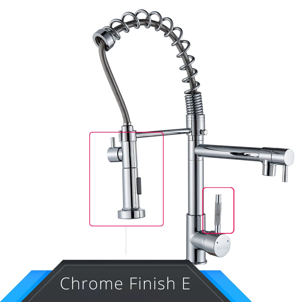 Chrome Faucet E Бортике выдвижной хромированный черный кухонный кран водопроводный кран с одной ручкой Поворотный Двойной носик кран и смеситель для кухонной раковины - Цвет: Chrome Faucet E