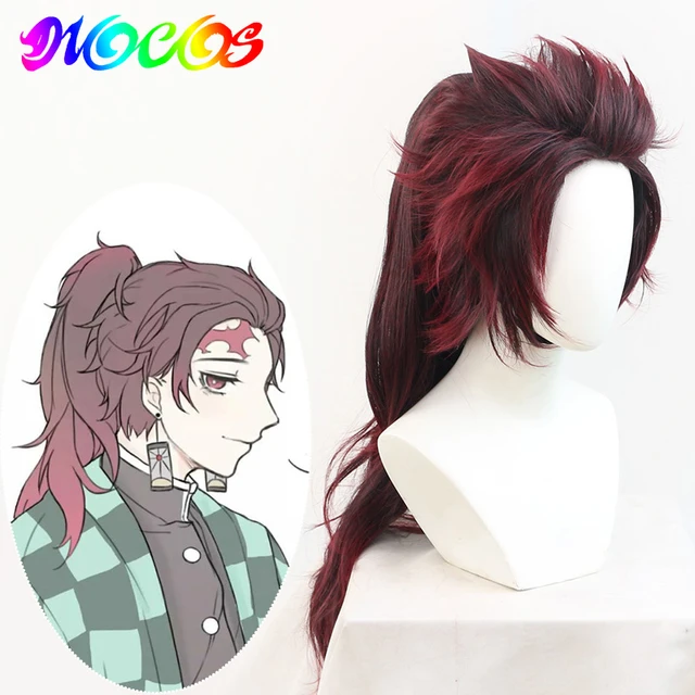 PWEINCY Men's Kamado Tanjiro Cosplay Wig 10 Inch Short Layered Synthetic  Hair