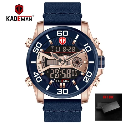 leather4 KADEMAN модные спортивные цифровые часы с двойным дисплеем Мужские кварцевые часы Лидирующий бренд водонепроницаемые военные наручные часы Relogio Masculino - Цвет: leather4