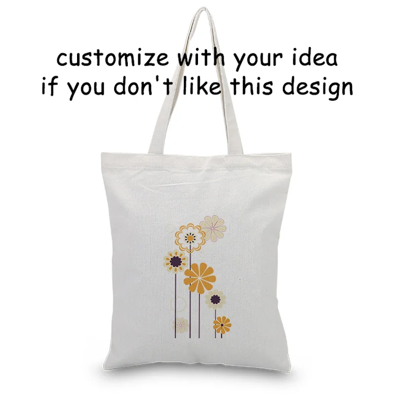 Сумка-тоут, Цветочная сумка, индивидуальная печать логотипа, повседневная сумка для покупок, сделай сам, эко, многоразовая утилизация текста, печать логотипа на холсте