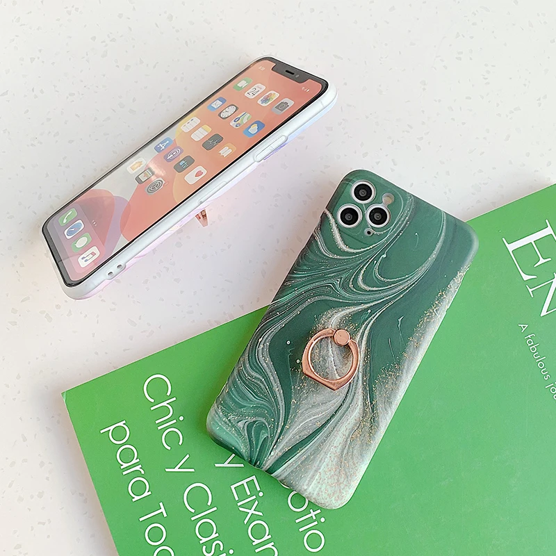 Marble Texture Finger Ring Holder Phone Case For iPhone 12 Pro 11Pro Max XR X XS Max 7 8 Plus SE 2020 Shell Soft IMD Phone Cover iphone 11 Pro Max  case