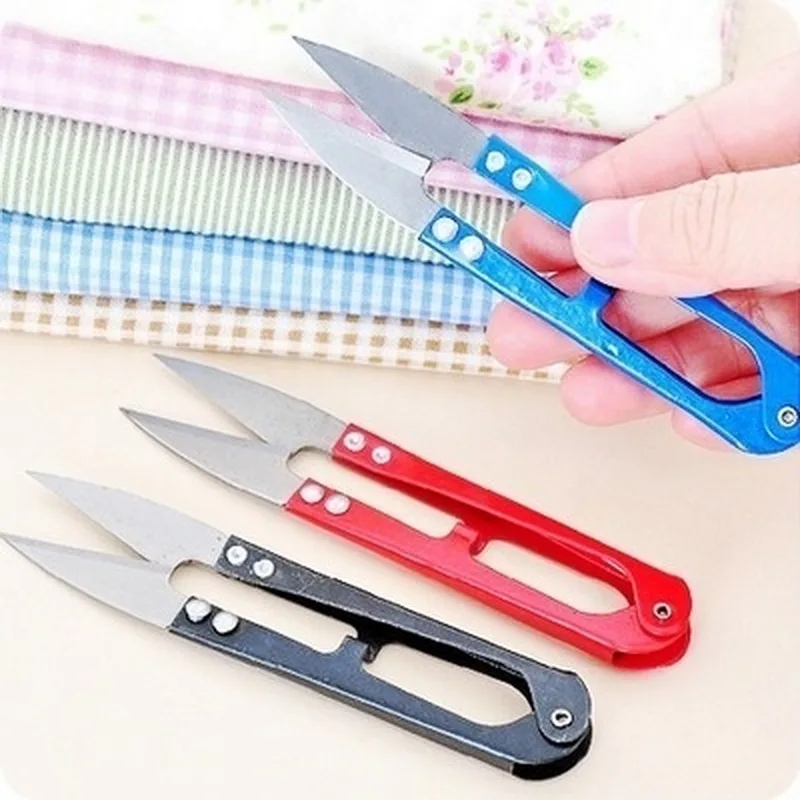 Включая sharp)(случайный цвет) крестиком u-образные ножницы швейная Резьбовая головка из нержавеющей стали Острые Ножницы 10.6x2cm-1