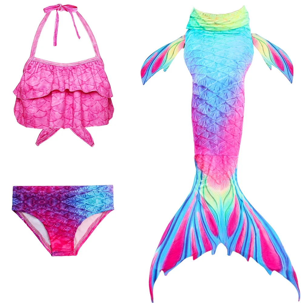 Toddler Kids Girls 3Pcs Mermaid Tail Swimming Bikini Set Swimwear Swimmable Suit