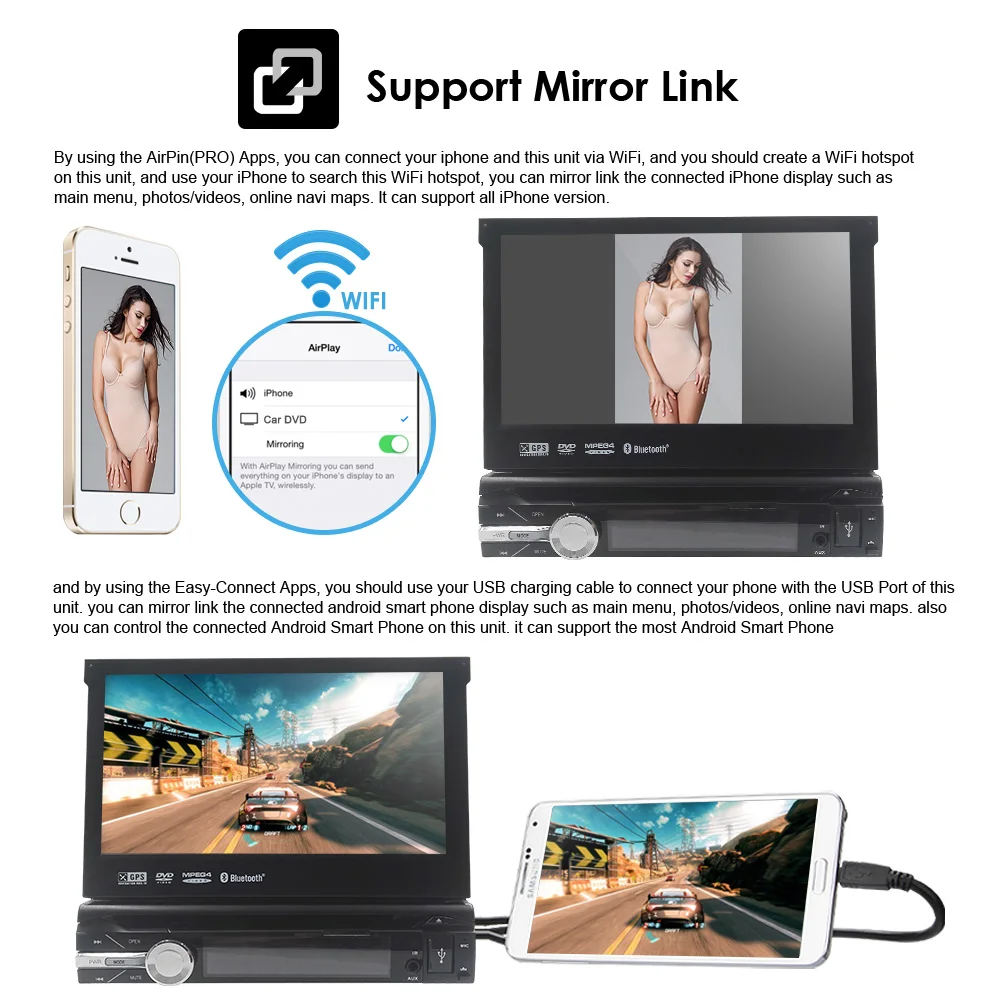 Clearance 1 Din Car Multimedia Player Music Audio Video Android Car dvd Stereo MP3 Wi-Fi Bluetooth 7inch Touch Screen SD USB Slot 1024*600 5